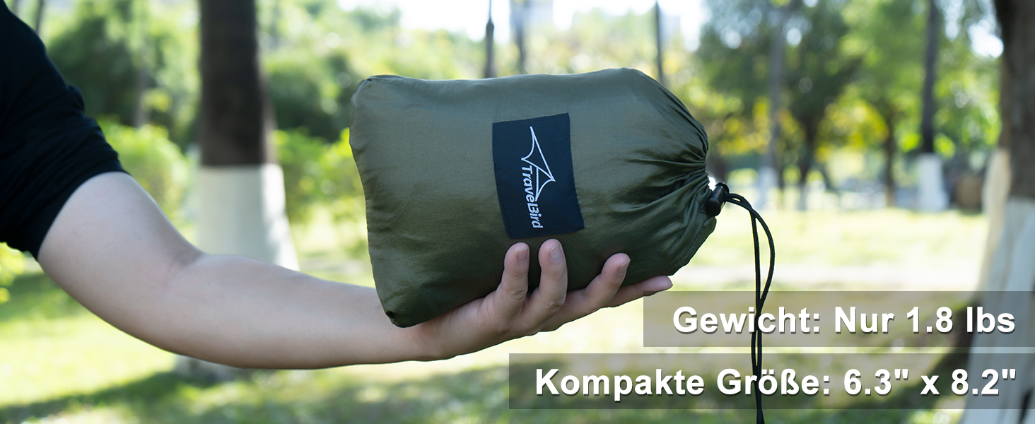 Гаммак для кемпінгу з москітною сіткою та стропом, великий на 2 особи, 290 x 140 см, легкий, для відпочинку на природі, походів, подорожей та рюкзаків, колір: оливковий