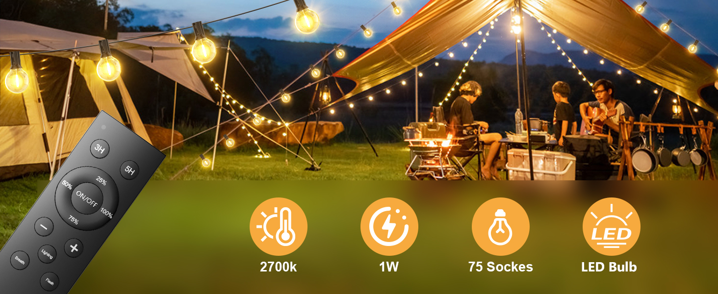 Льо́хкова гірлянда з 50+2 LED-лампочками, 45 метрів, IP45, тепле біле світло, для саду, тераси, святкування, з пульт дистанційного керування