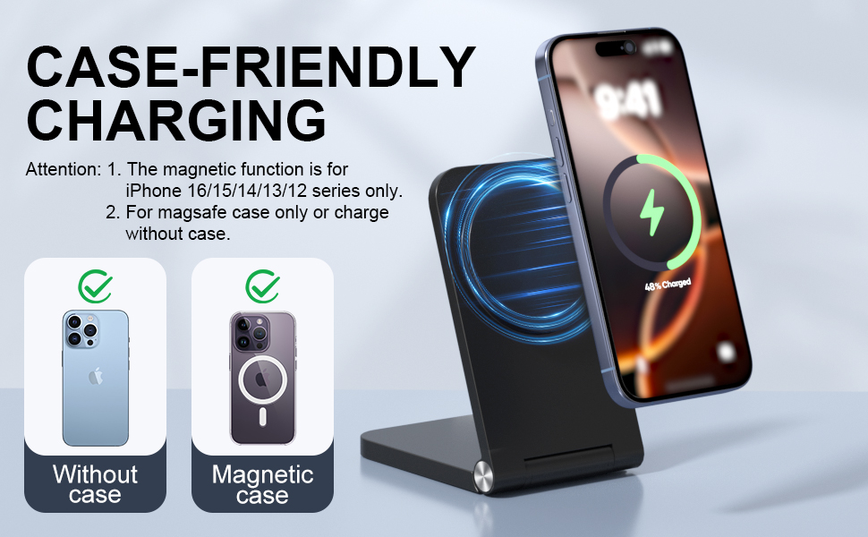 Бездротовий зарядний пристрій MagSafe, складаний, швидка зарядка, сумісний з iPhone 17/16/15/14/13/12, AirPods 3/2/Pro 2/Pro, чорний