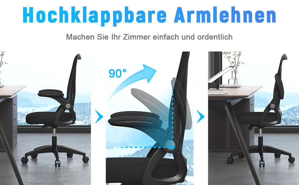 Офісний стіл Naspiro з регульованими підлокітниками, ергономічний крісло з сітчастою спинкою, підтримка попереку, регульована висота, м'яке сидіння, поворотний на 360°, чорний (без підголівника)