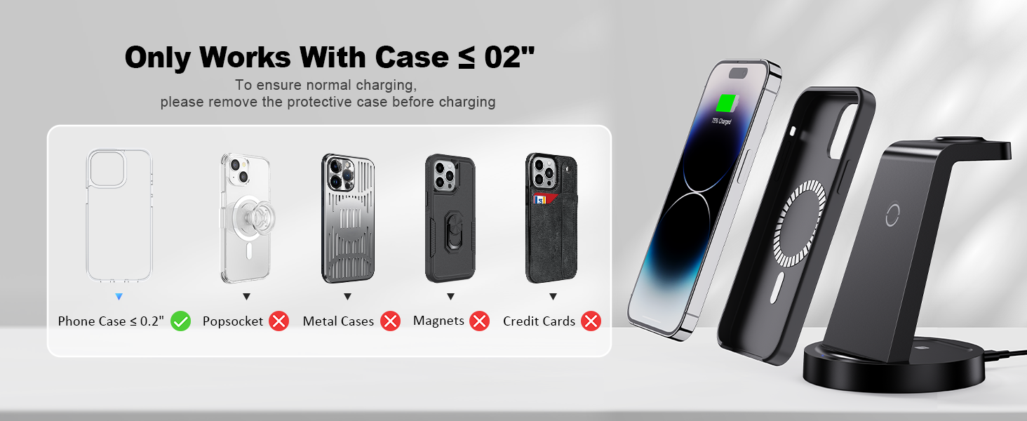 Зарядна станція 3 в 1 для iPhone з бездротовою зарядкою, 18W, сумісна з Apple iPhone 16, 15, 14, 13, 12, 11, X, Pro, Max, Apple Watch та AirPods, чорна