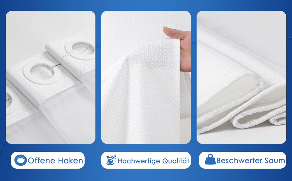 Водонепроникна штора для душу з вафельної тканини 180x190 см, 260 GSM, сіра. Преміум якість, антигрибкова, з 10 кільцями, готельний стиль, машинне прання