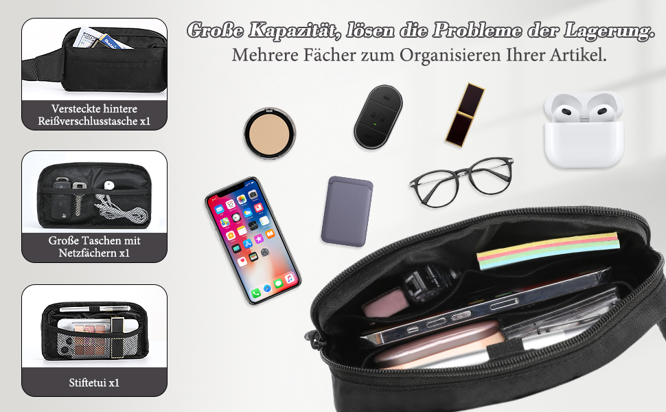 Спортивна поясна сумка MoKo для бігу, подорожей та активного відпочинку. Чорна сумка на пояс з регульованим ремінцем та блискавкою. Підходить для жінок та чоловіків.