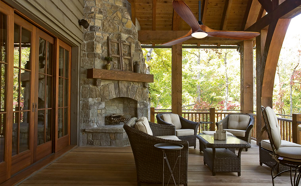 Дзеркальний вентилятор для стелі з дерева, без освітлення, з дистанційним керуванням, тихий, для вологого приміщення (132 см/52 дюйми, коричневий, 3 лопаті)