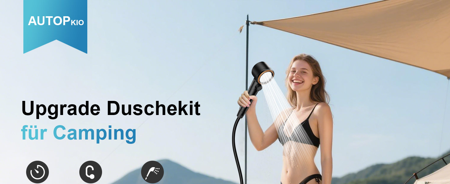 Портативна кемпінгова душ AUTOPkio з акумулятором 8000mAh, насосом та дисплеєм. IPX8, водонепроникна для відпочинку на природі, миття авто та домашнього використання. Чорний колір