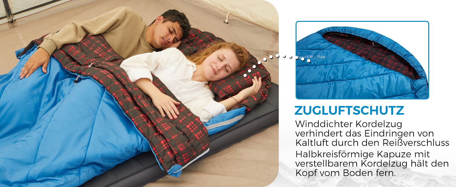 KingCamp 2-Person Winter Sleeping Bag - Warm Outdoor Sleeping Bag for Camping & Travel - 3-4 Season, Includes 2 Flannel Pillows