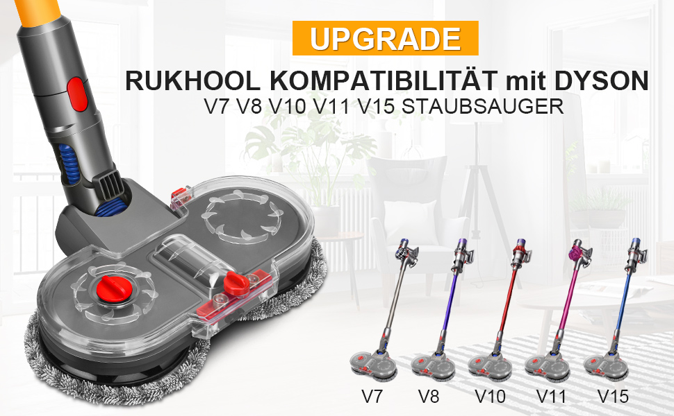 Насадка для миття підлоги RUKHOOL для пилососів Dyson V7/V8/V10/V11/V15, з мікрофіброю та 8 змінних серветок, водяний бак