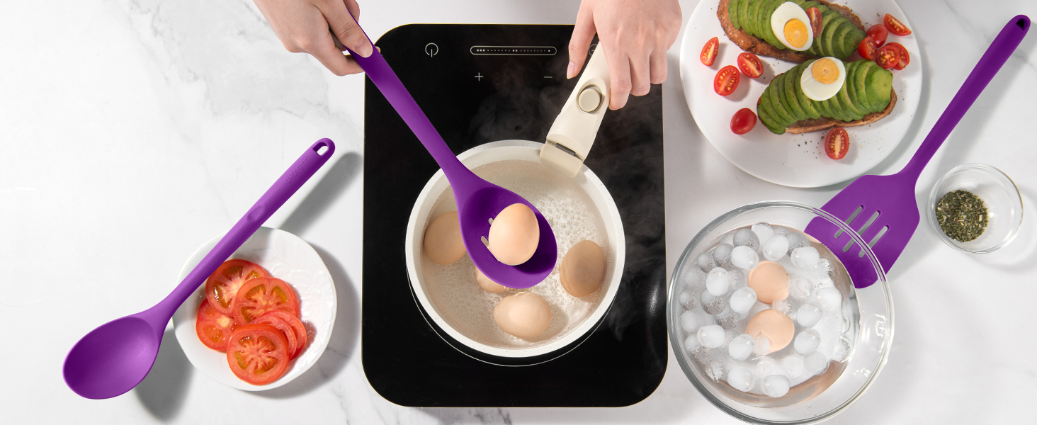 U-Taste набір кухонних силіконових лопаток і ложок, 5 шт, довгі, термостійкі до 315°C, без BPA, антипригарні, для змішування, смаження, фіолетові