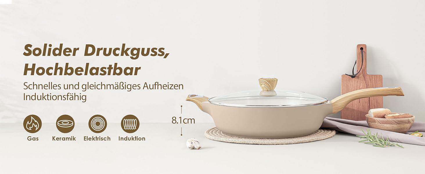 Сковорода SENSARTE з антипригарним покриттям, 30 см, кераміка, гранітне покриття, для плити та індукції, без PFOA/PTFE/PFAS