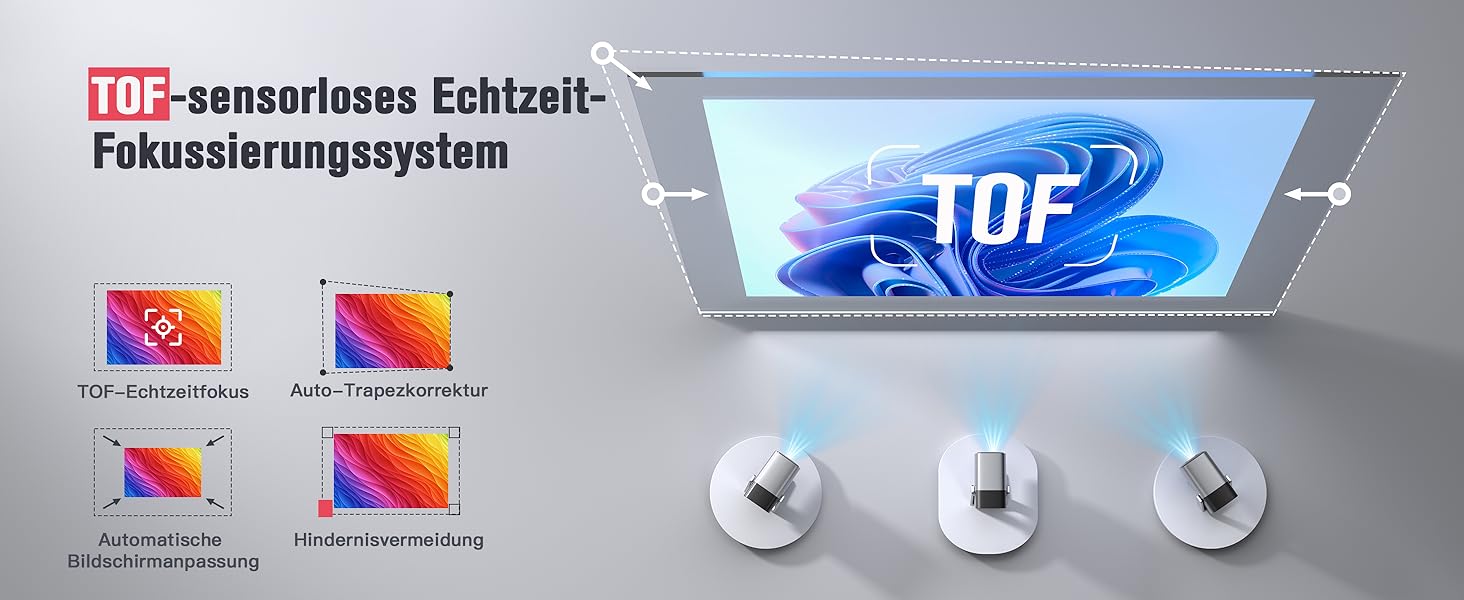 Smart Beamer 4K з автофокусом TOF 28000L, WiFi6, Bluetooth, обертання 210° для дому та вулиці. Сумісний з Netflix, підходить для підключення до телефону/ПК