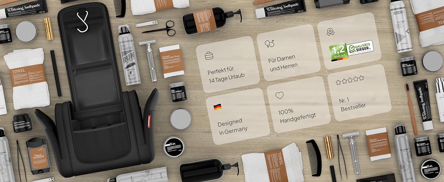 Чоловіча/Жіноча/Дитяча дорожня косметичка-органайзер Travelaner 7л, 3-в-1, чорна, водонепроникна