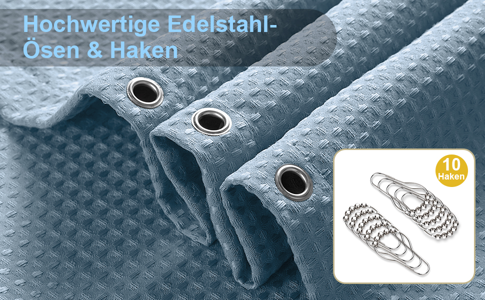 Штора для ванної кімнати Waffel (182x182 см, біла) з кільцями, водовідштовхувальна, антигрибкова, тканинна. Розмір: 182x182 см (1 шт)