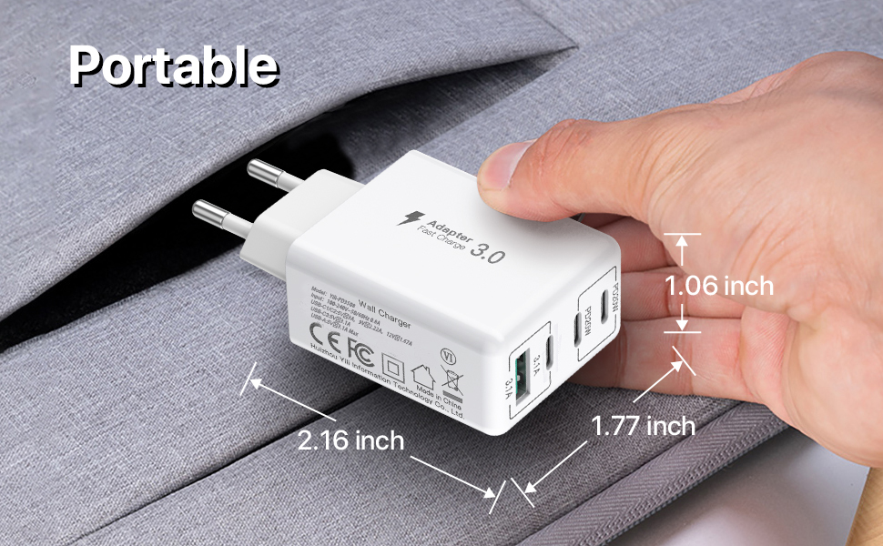 Блок зарядки USB C 40W 4-портовий, Швидка зарядка PD+QC, Багатопортовий для iPhone/Samsung/Tablet, Білий (2 шт. в упаковці)