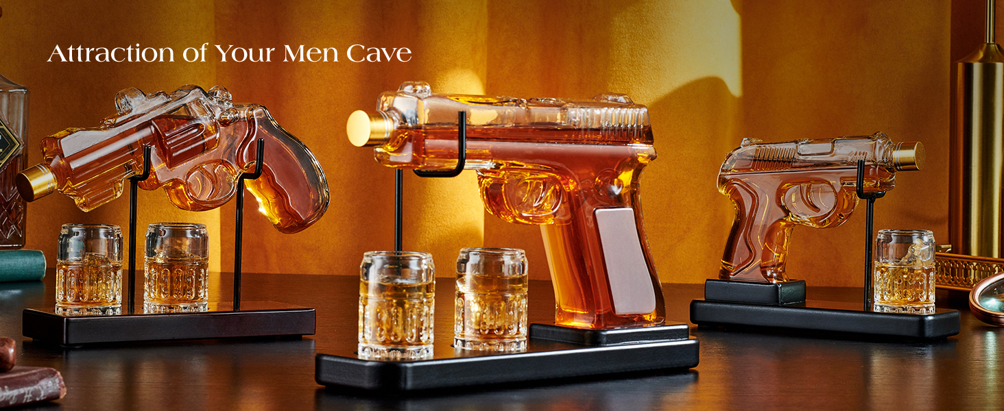 Kollea 15 Oz Gun Whiskey Decanter and 2.0 Oz Glasses Set, Whiskey Dispenser for Schnapps, Bourbon, Whiskey Gift Sets for Men, Fathers, Brothers, Unique Gifts for Father's Day, Birthday, Anniversary