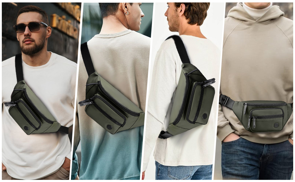 Чоловіча та жіноча бананка, водонепроникна, поясна сумка, стильна бананка з 4 відділеннями на блискавці, для подорожей, піших прогулянок, активного відпочинку (хакі)