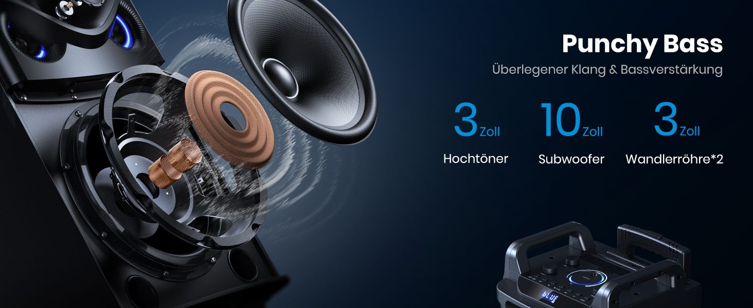 Moukey MK3016 – Караоке система з вокером 26см та твітером 8см, 2 мікрофони, Bluetooth, світлові ефекти, AUX/USB/TF/FM, TWS