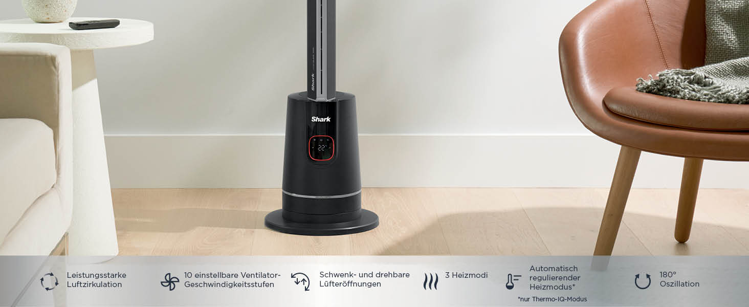 Вентилятор та обігрівач 2-в-1 Shark TurboBlade Cool + Heat з термостатом, пультом керування та коливанням | Безлопатевий вентилятор та обігрівач для швидкого нагріву та охолодження, чорно-золотий, TH200EU TurboBlade – Cool + Heat, антрацит