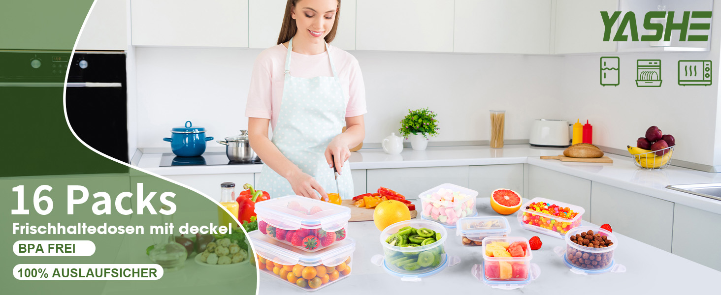 Набір контейнерів для зберігання YASHE з кришкою 38 шт. (19 контейнерів + 19 кришок), герметичні, BPA-Free, для кухні, з етикетками (SE-16PCS)