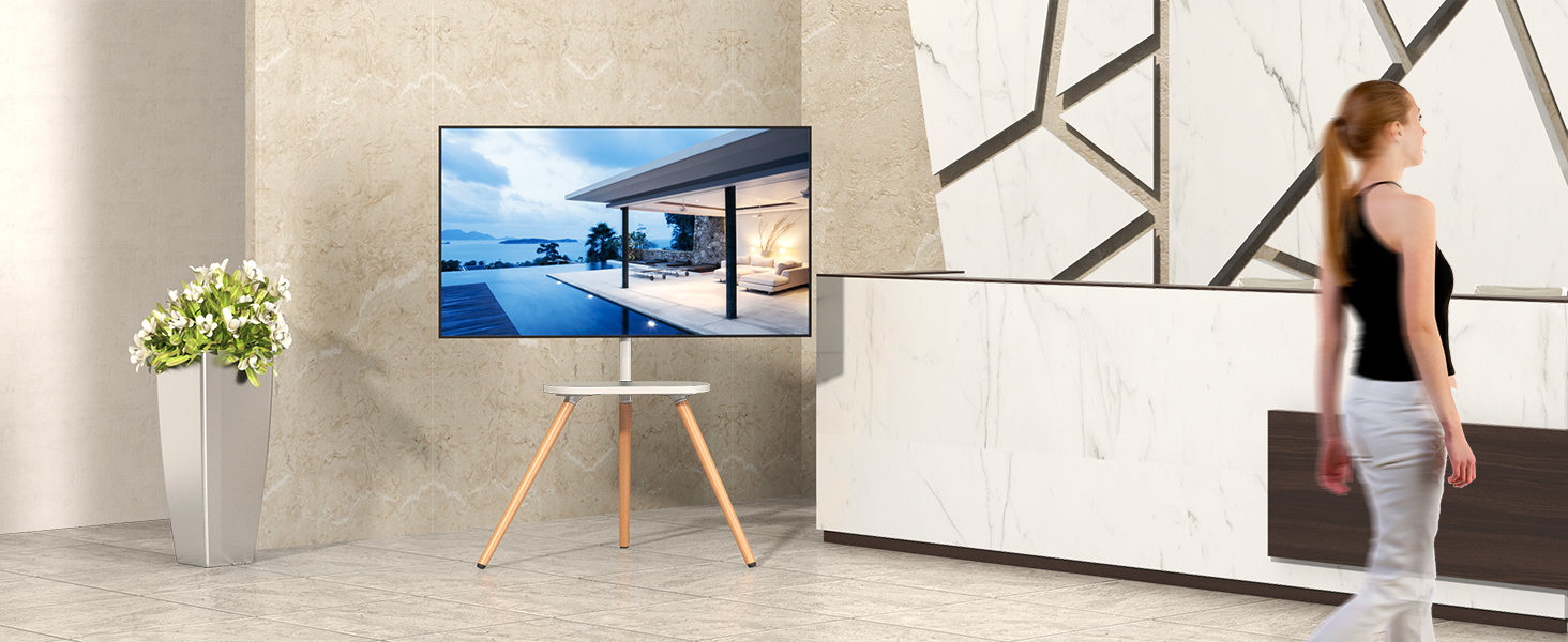 Adjustable TV Stand for 43-65 inch TVs - White Wooden Base with VESA 400x400 Support (35kg Capacity)