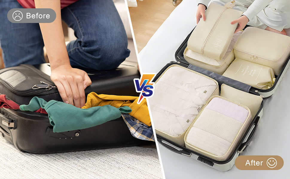 Органайзер для валізи Gemke 13 шт., водонепроникні кубики для пакування, багаж, подорожі (бежевий)