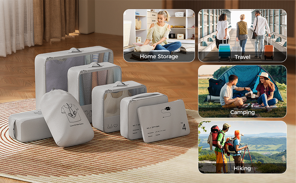 Органайзер для валізи Yomisee, Набір з 7 частин, Packwürfel Set, Органайзери для одягу в подорож, Сірий