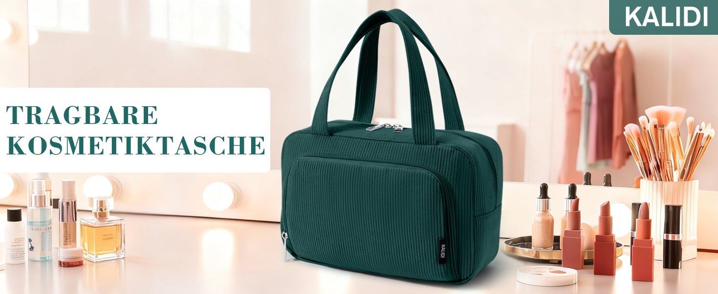 Косметичка жіноча Kalidi з відділеннями та щілинами для пензлів, велика органайзер для макіяжу, дорожня косметичка, валізка, темно-зелена