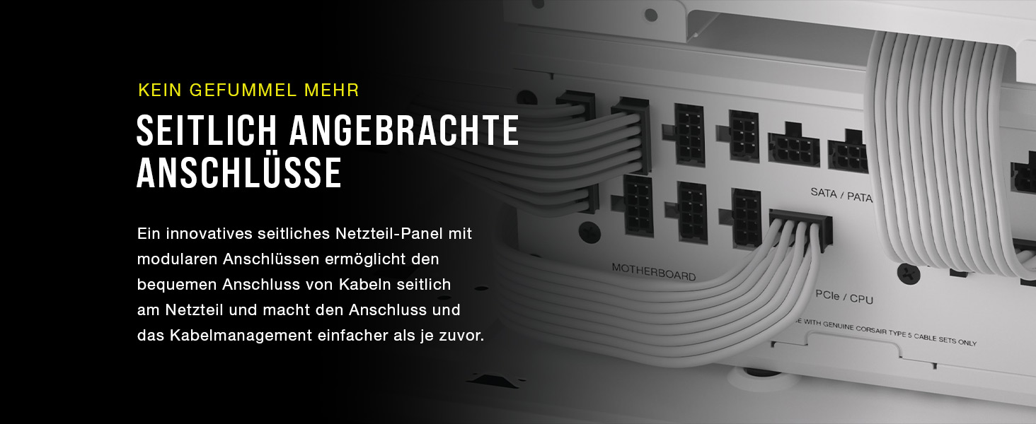 Блок живлення Corsair RM1000x Shift 1000W White, ATX 3.1 & PCIe 5.1, 80 Plus Gold, повністю модульний, бічний інтерфейс підключення, Zero RPM
