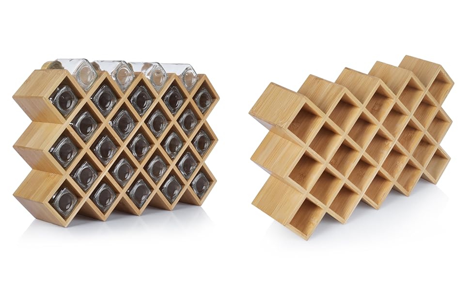 Стильна бамбукова полиця для спецій Adabor - органайзер з 27 скляними баночками, кришками та 144 етикетками