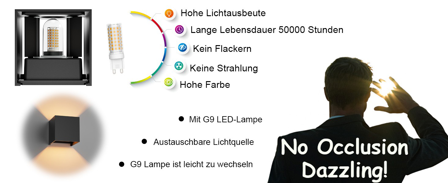 LED-стінні світильники Klighten 2 шт. з регульованим кутом освітлення, тепле світло 3000K, алюміній, для внутрішнього та зовнішнього використання, антрацит (чорний)