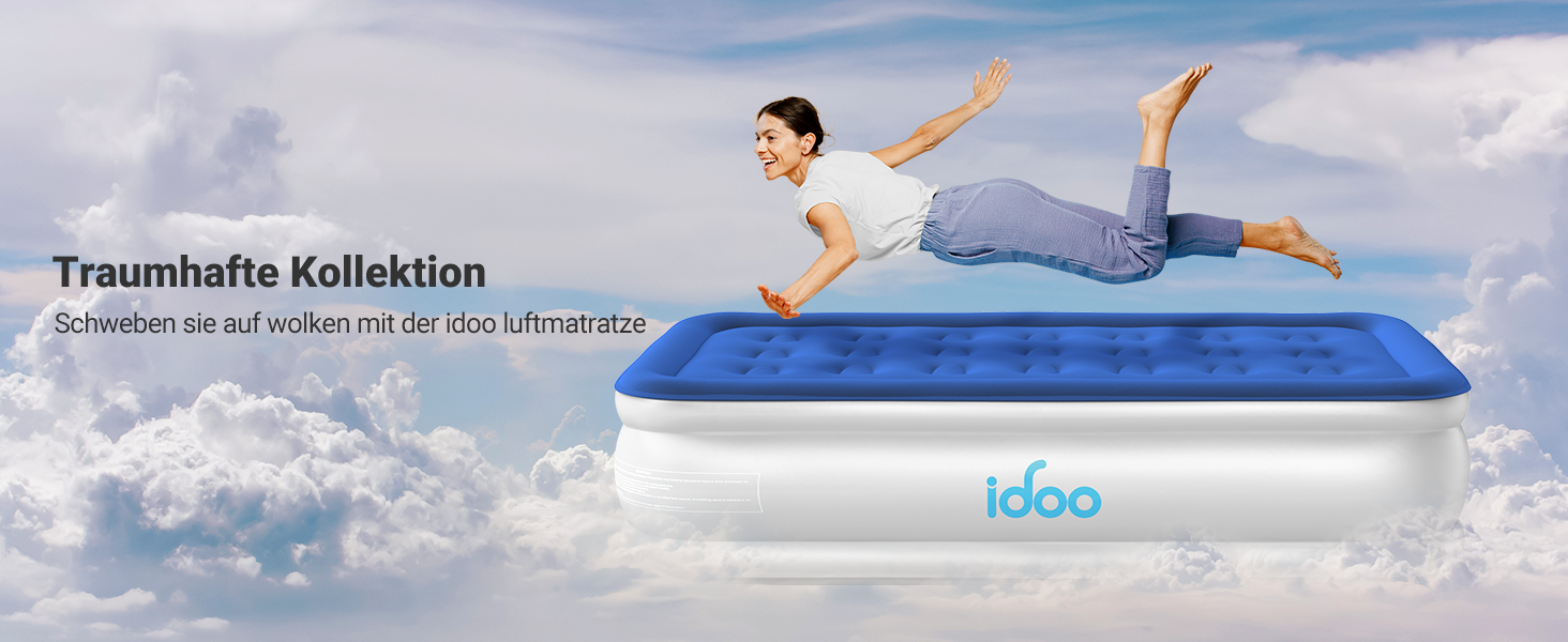 Надувне ліжко iDOO для 2 осіб з електричним насосом, самонадувна повітряна матрац, 33 см, для кемпінгу, гостей, подорожей та дому (100x190x46 см)