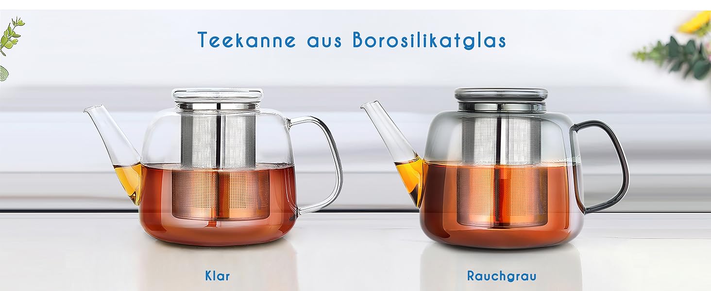 Скляний чайник Easyworkz з боросилікатного скла 1500 мл з вийманим ситом із нержавіючої сталі для листового, фруктового та трав'яного чаю, прозорий