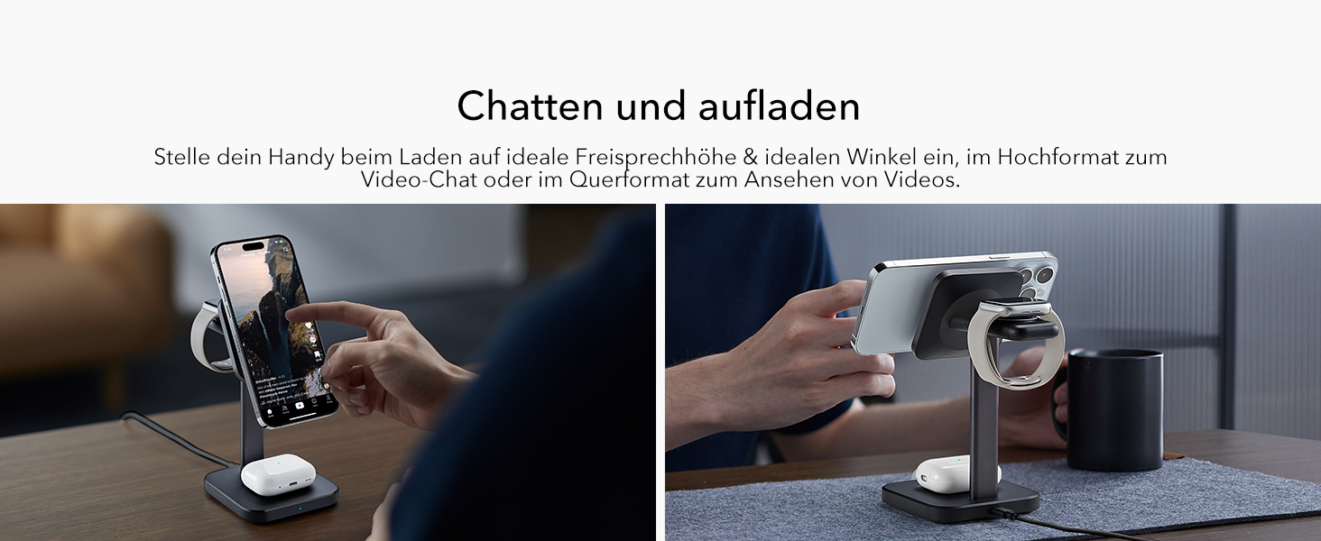 Зарядний станція 3-в-1 ESR MagSafe для Apple Watch та iPhone, білий/чорний, сумісна з iPhone 17/16/15/14/13/12, Apple Watch 9/8/7/6/5/4/3/2/SE та AirPods 4/3/2/Pro