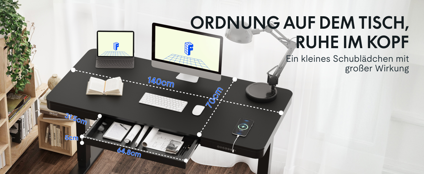 FLEXISPOT Electric Standing Desk with LED Display, Memory Function, USB Port & Drawer - 140x70cm, Luxury Black