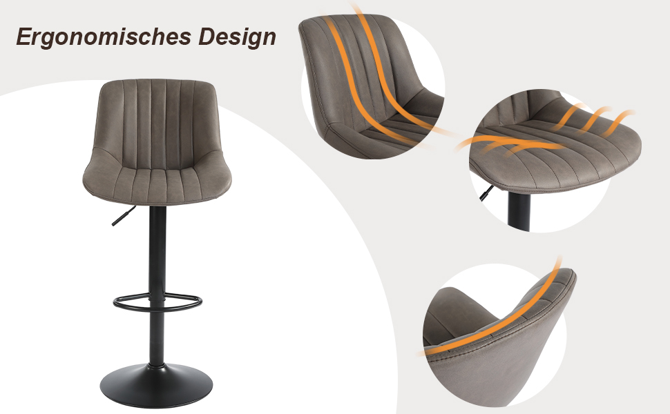 Youhauchair 2-Piece Swivel Bar Stools with Backrest - Adjustable Height PU Leather Bar Stools for Kitchen & Bar - Brown