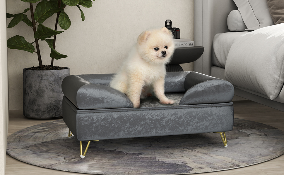 Диван для собак PawHut, лежанка для домашніх тварин з знімною спинкою, знімний чохол, сірий