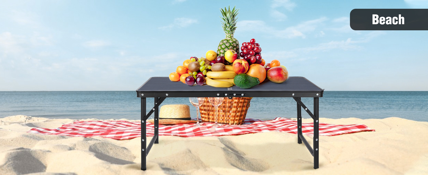 Складний кемпінговий стіл REDCAMP з регульованою висотою 90x60 см, чорно-сірий - для дому, балкону, пікніка