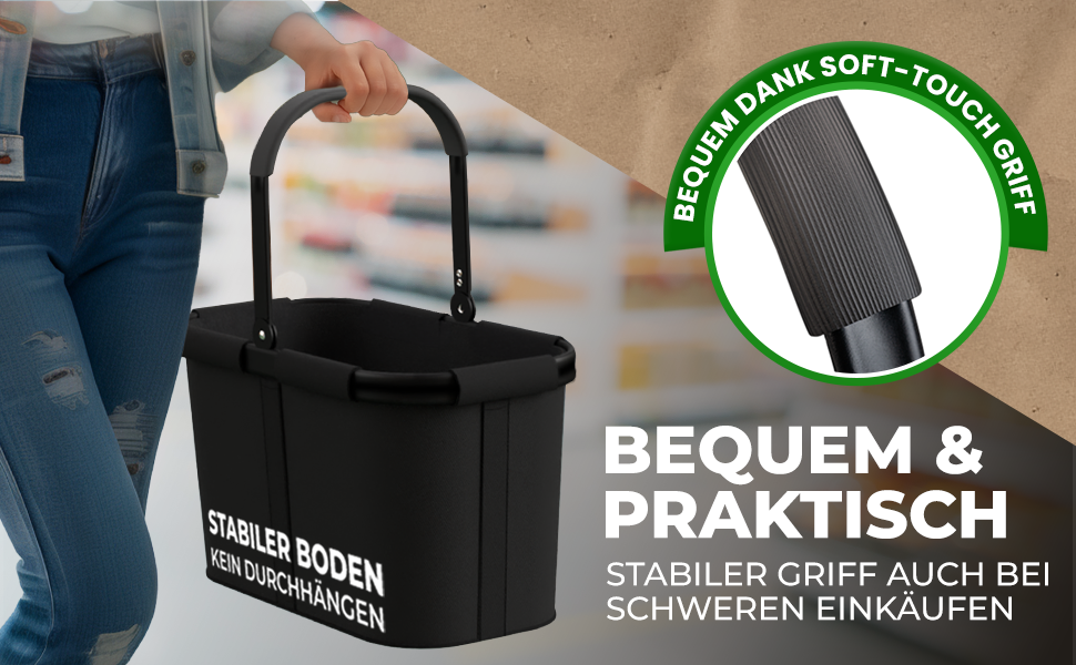 Великий стабільний кошик для покупок | Кошик для перенесення з ручками та посиленим дном, передня кишеня та внутрішня кишеня на блискавці | Ідеально як сумка для покупок, кошик для пікніка або шопер (Світло-сірий Рожевий)