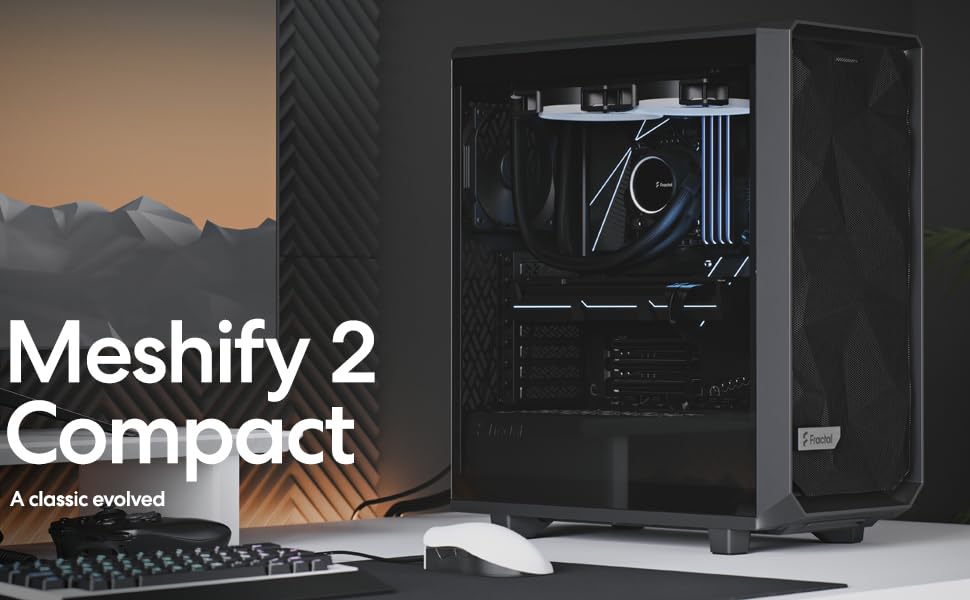 Корпус для ПК Fractal Design Meshify 2 Compact Black ATX Mid Tower, загартоване скло, високий повітряний потік