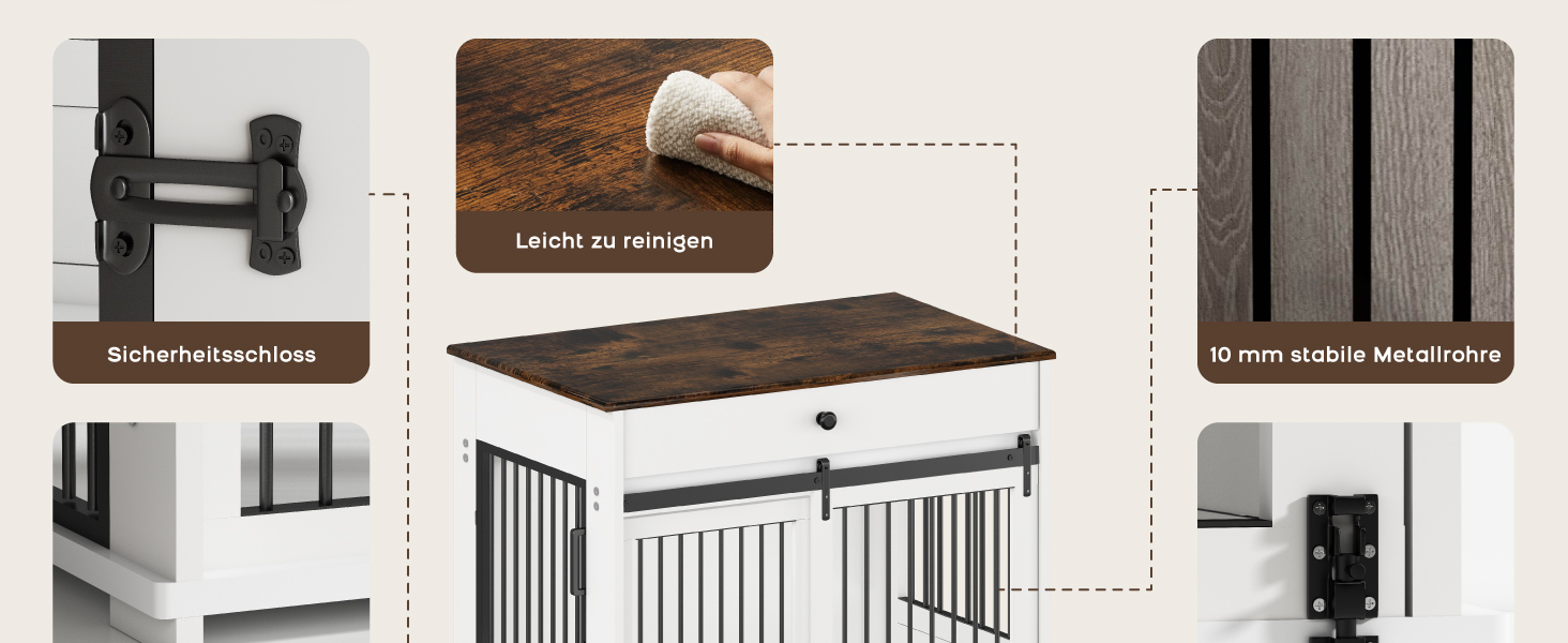 Кішка/песик: Дерев'яна будка для великих собак з ящиком, поворотна миска, сіра