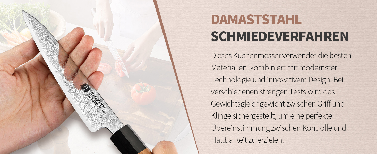 Японський ніж XINZUO Damaststahl Kiritsuke 21.5 см з нержавіючої сталі Дамаск, ніж шеф-кухаря Gyuto з ручкою з оливкового дерева та чорного рогу буйвола, з піхвою (набір з 5 ножів)