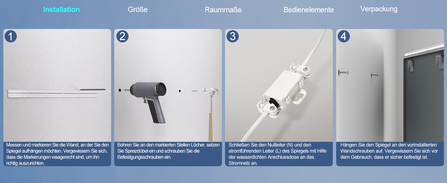Дзеркало для ванної кімнати зі підсвічуванням STARLEAD 100x70 см з Bluetooth, антизапотівання, регулювання яскравості, 3 кольори світла, пам'ять, IP44, LED, горизонтальне/вертикальне, HD скло, Madrid Silver (M3015)