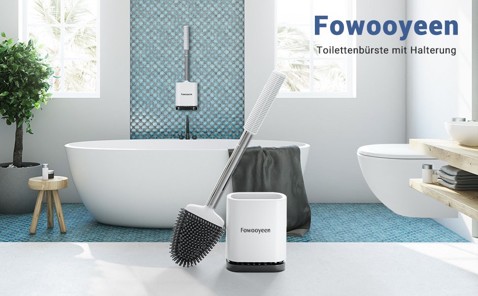 Набір щіток для унітазу Fowooyeen: силіконові, настінні, плоскі, з сердечком, елегантний дизайн, без свердління, 2 шт. (білий матовий)