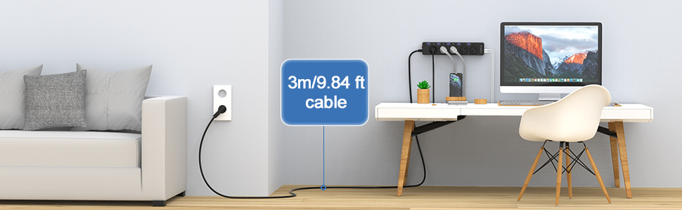 Мережевий фільтр Steckdoseleiste з індивідуальним керуванням, 5 розеток, 1 USB-C та 3 USB-A, захист від перенапруги (3680W/16A), дитячий замок, 3M кабель, чорний