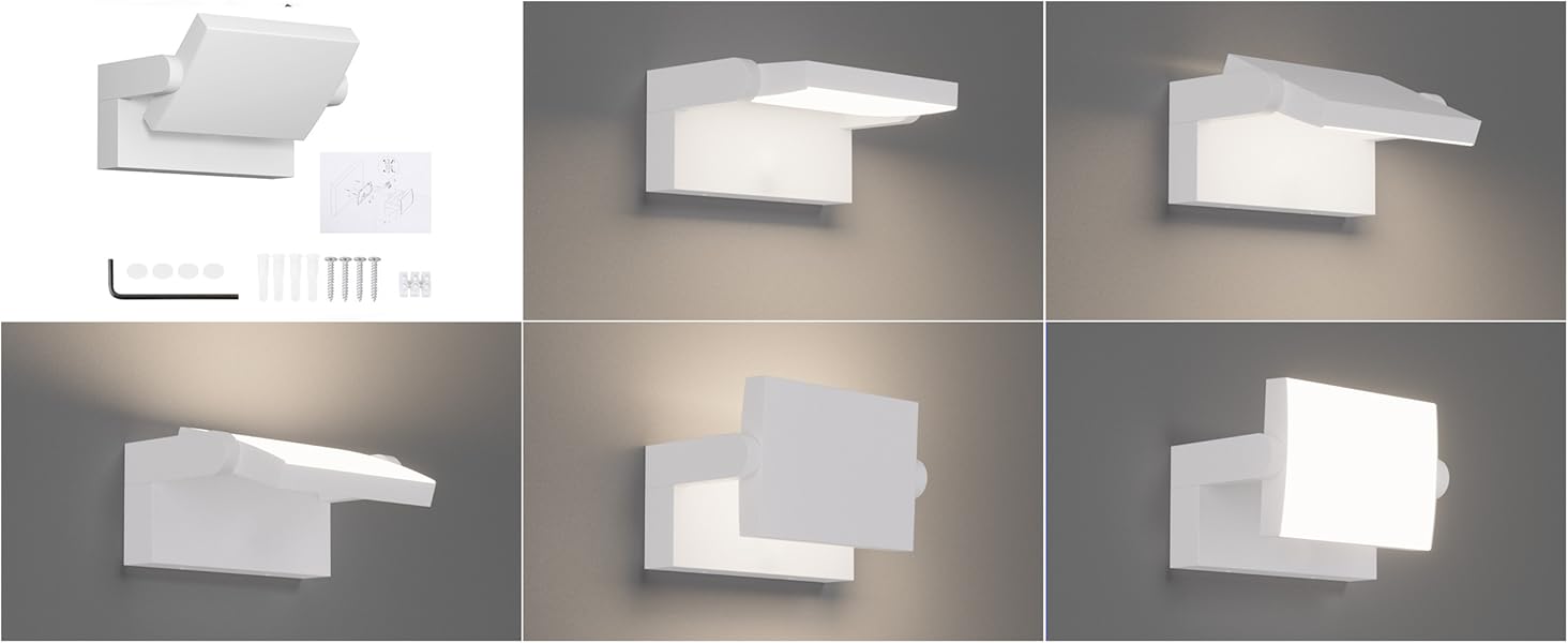 Klighten LED вуличне освітлення 24W: водонепроникна настінна лампа з поворотним LED-панелем, 1500 люмен, тепле світло 3000K для саду, тераси