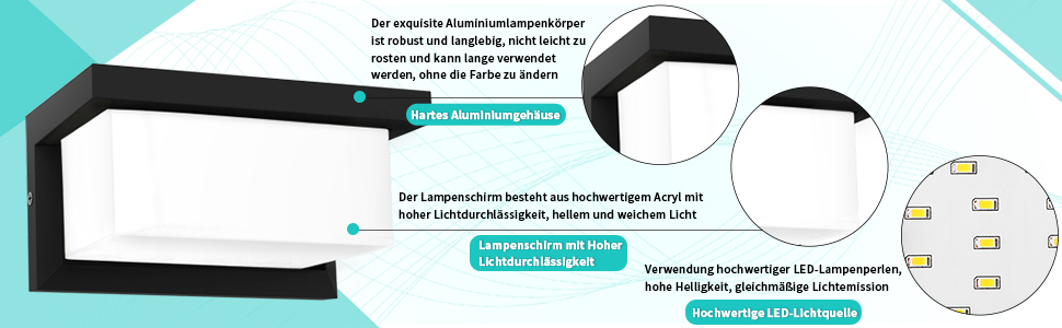 LED вуличний світильник BENMA 18W, IP65, тепле світло 3000K, алюміній, прямокутний | для саду, фасаду, гаража