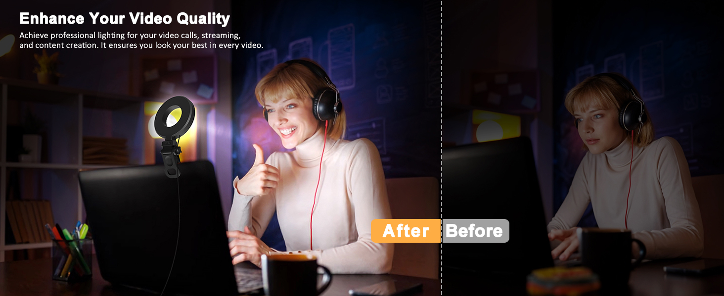 LED кільцева лампа для телефону та ноутбука, світло для селфі з 3 колірними температурами та 5 рівнями яскравості, USB світло для відеоконференцій, Zoom, YouTube, TikTok, макіяжу, фотографії, порожньою конструкцією