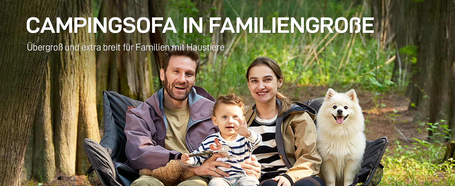 Кампінговий стілець-ліжко EVER ADVANCED для двох осіб, 145 см, сірий, до 400 кг, з високою спинкою, для саду, балкону, кемпінгу