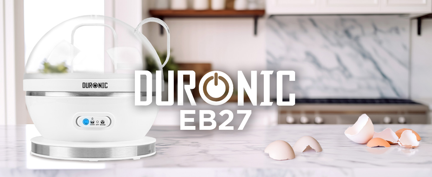 Електричний яйцеварка Duronic EB27 WE для 1-7 яєць з регулюванням ступеня готовності, таймером та захистом від перегріву, з мірним стаканчиком та знімачем яєць