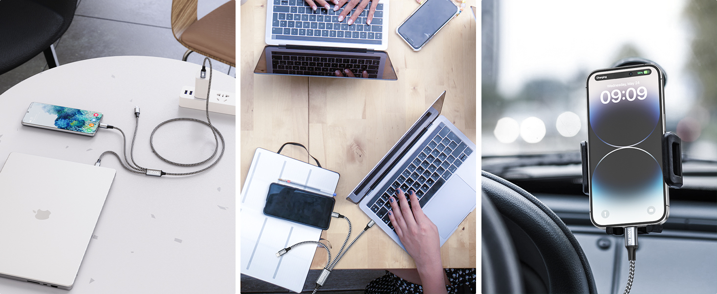 Кабель RAVIAD 100W USB-C 3-в-1 (1.2м) з E-Mark для iPhone, Galaxy, MacBook