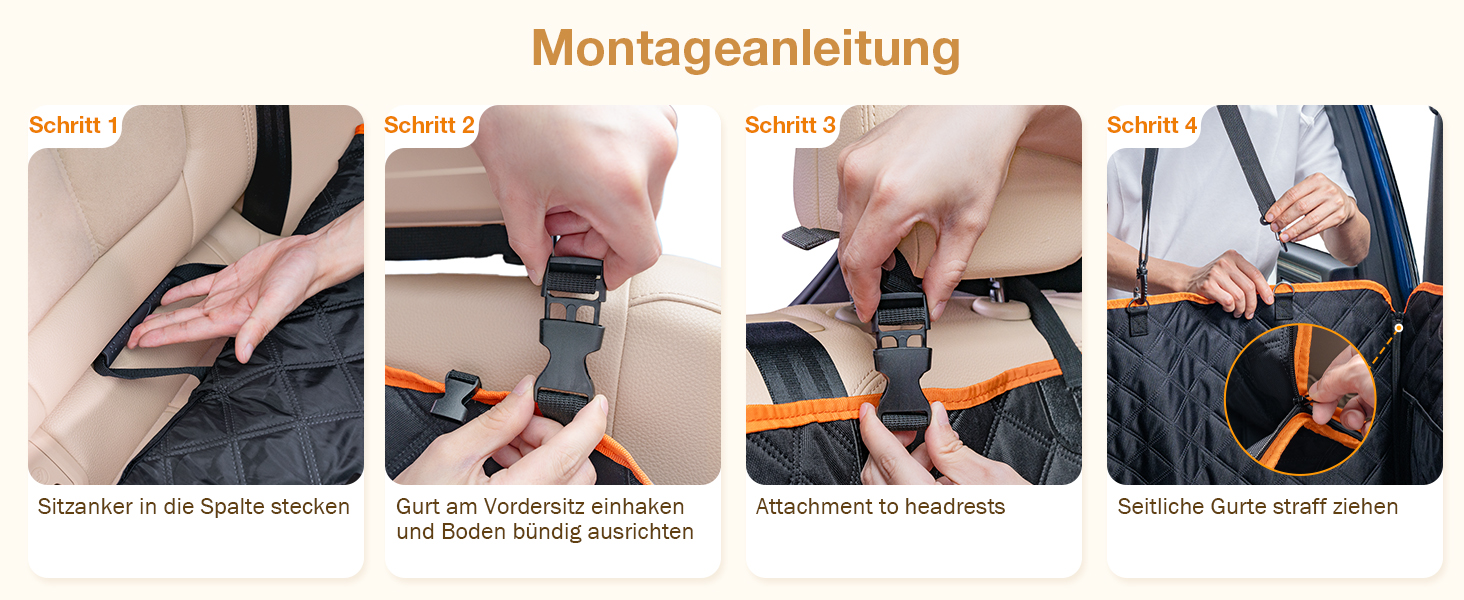 Плед для собак Pecute, захист заднього сидіння авто, підтримка жорстких поверхонь до 150 кг, покриває все заднє сидіння, для подорожей, ветеринара, авто/SUV/пікапи, чорний/оранжевий